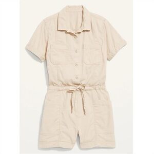 Old Navy Waist-Defined Short-Sleeve Specially-Dyed Utility Romper 3.5” inseam